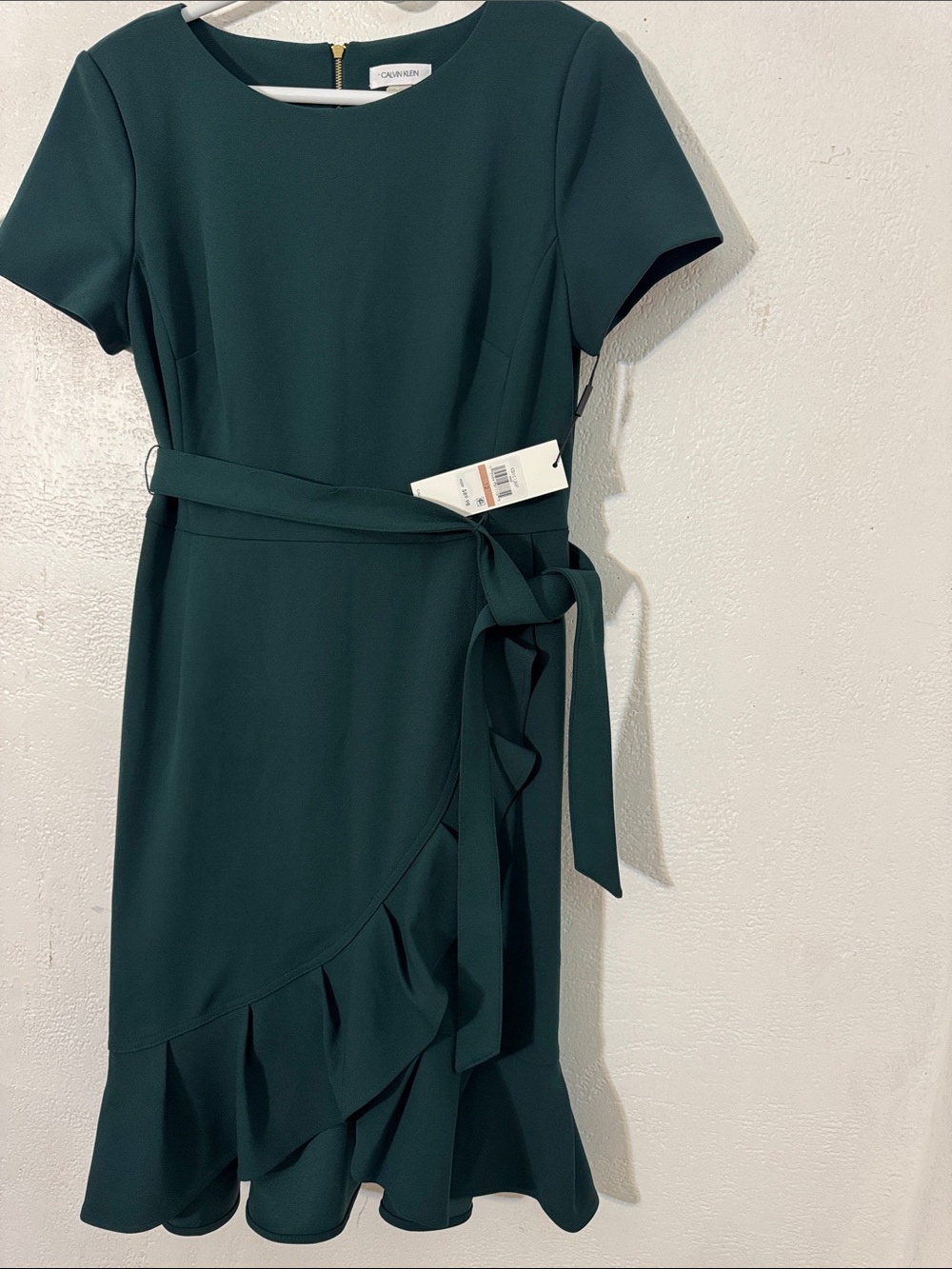 Calvin Klein Forest Green Ruffle Wrap Mini Dress size 12
